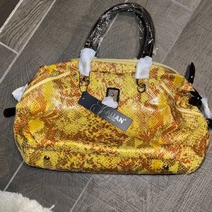 GALIAN NEW YORK FAUX LEATHER GOLD PYTHON SHOULDER BAG w GOLD TONE ACCENTS NWT
